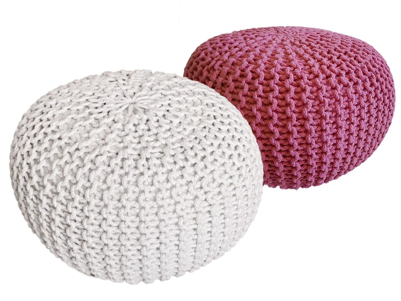 Stickad pall pouf set 2 St. Ø 55 cm kudde grovt stickad hållbar