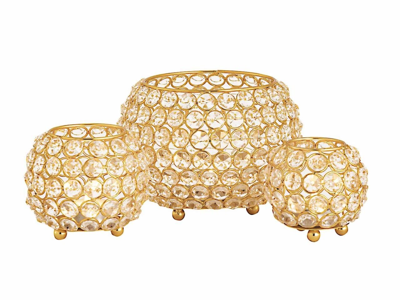 Ljusstake 3St. tealight Holder Crystal Candlestick Gold eller