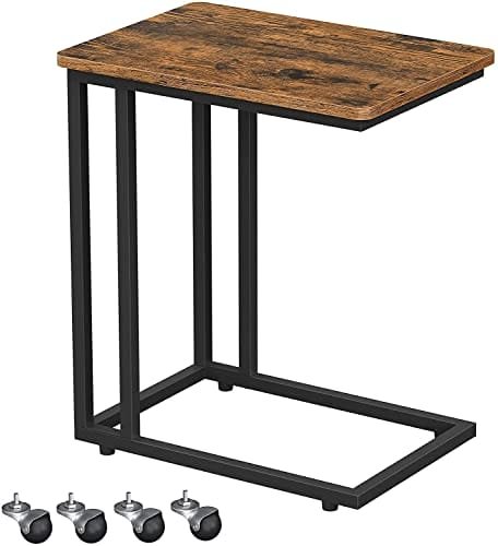 Vasagle End Table, sidobord, soffbord, med stålram och hjul, rustikbrun och