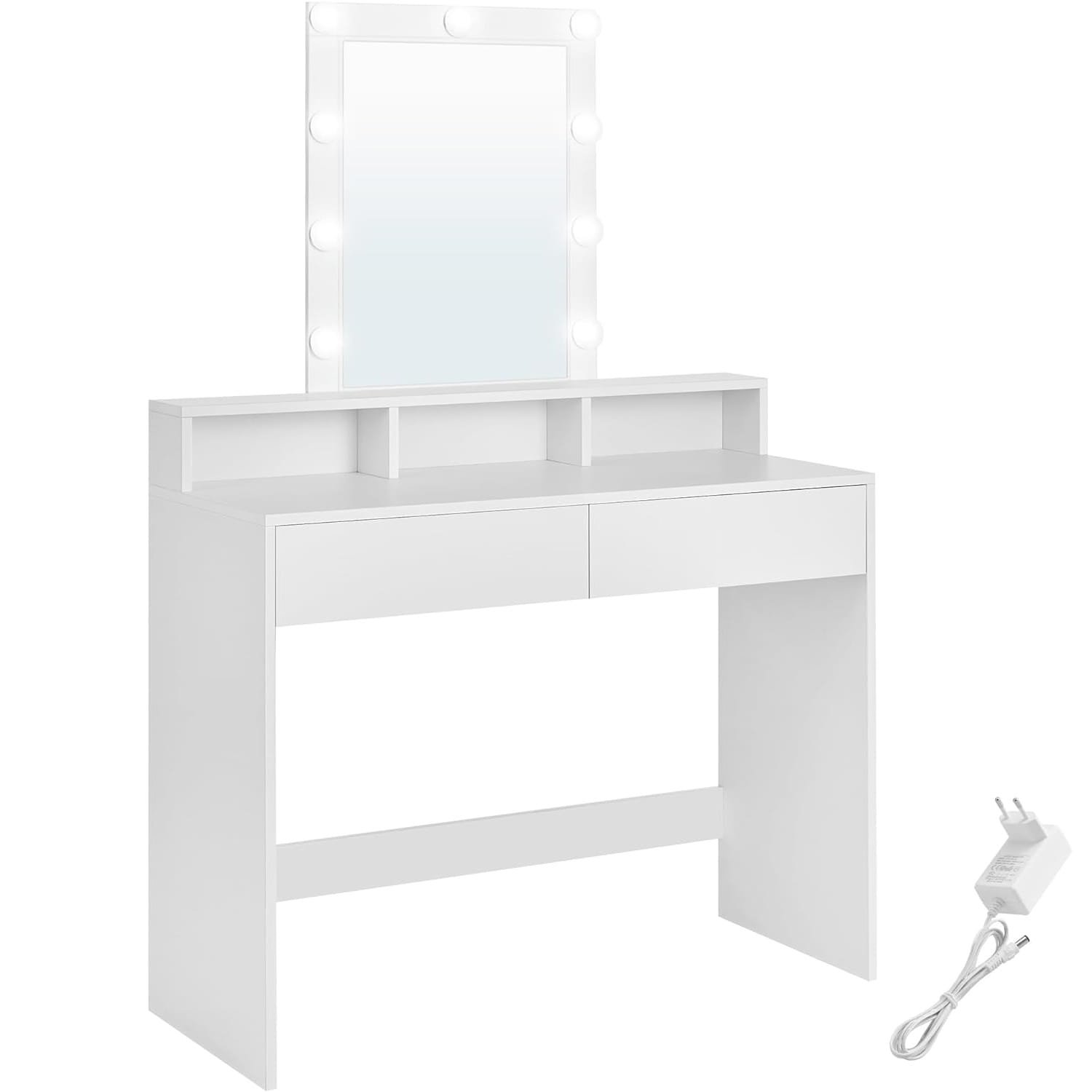 Sminkbord med Justerbar LED-Belysning, Modern, Vit